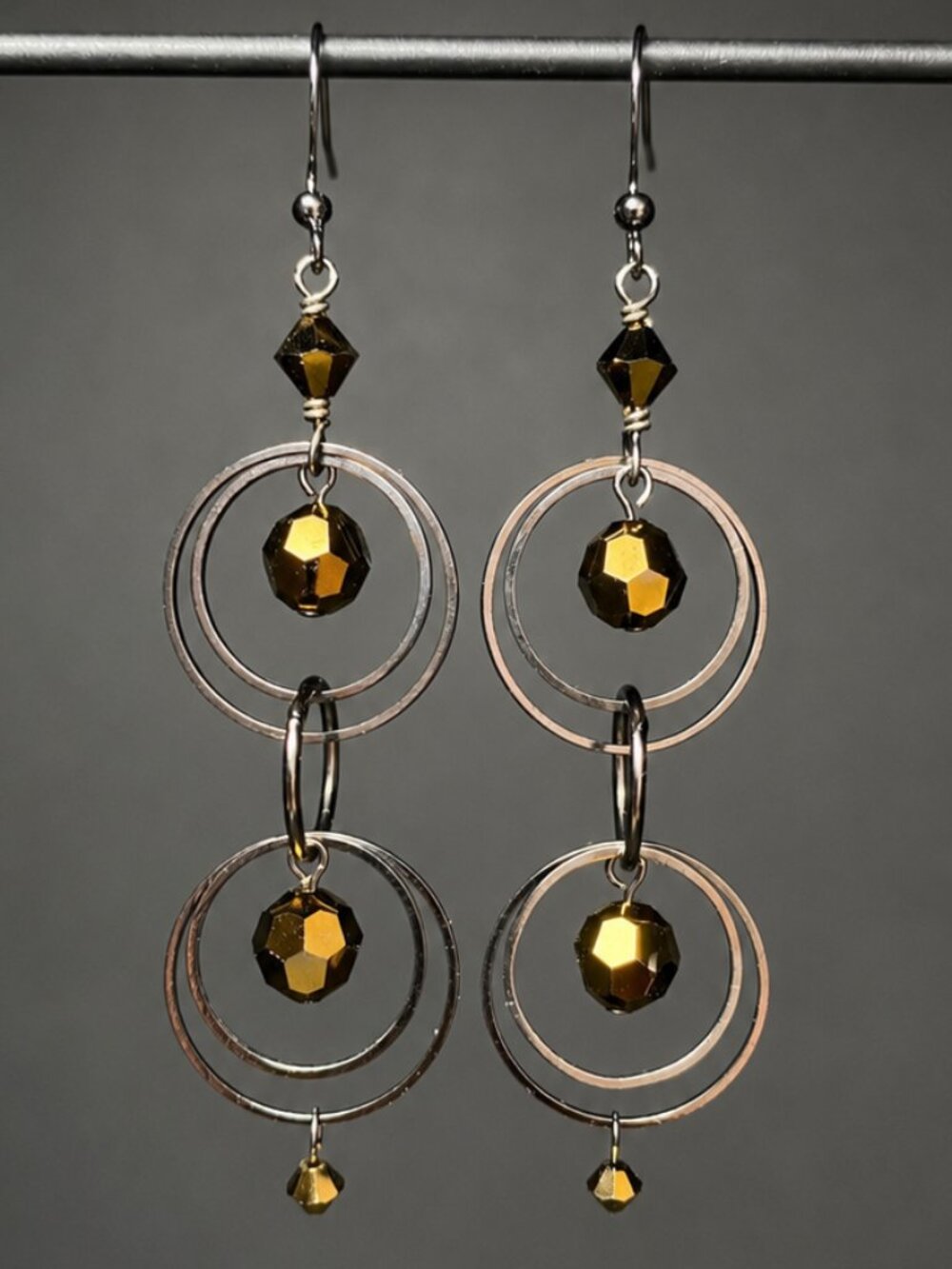 Swarovski Gold Bronze Crystal Circle Chain Earrings
